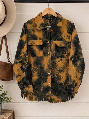 Women’s western Tie-Dye Corduroy Jacket - Yellow & Black